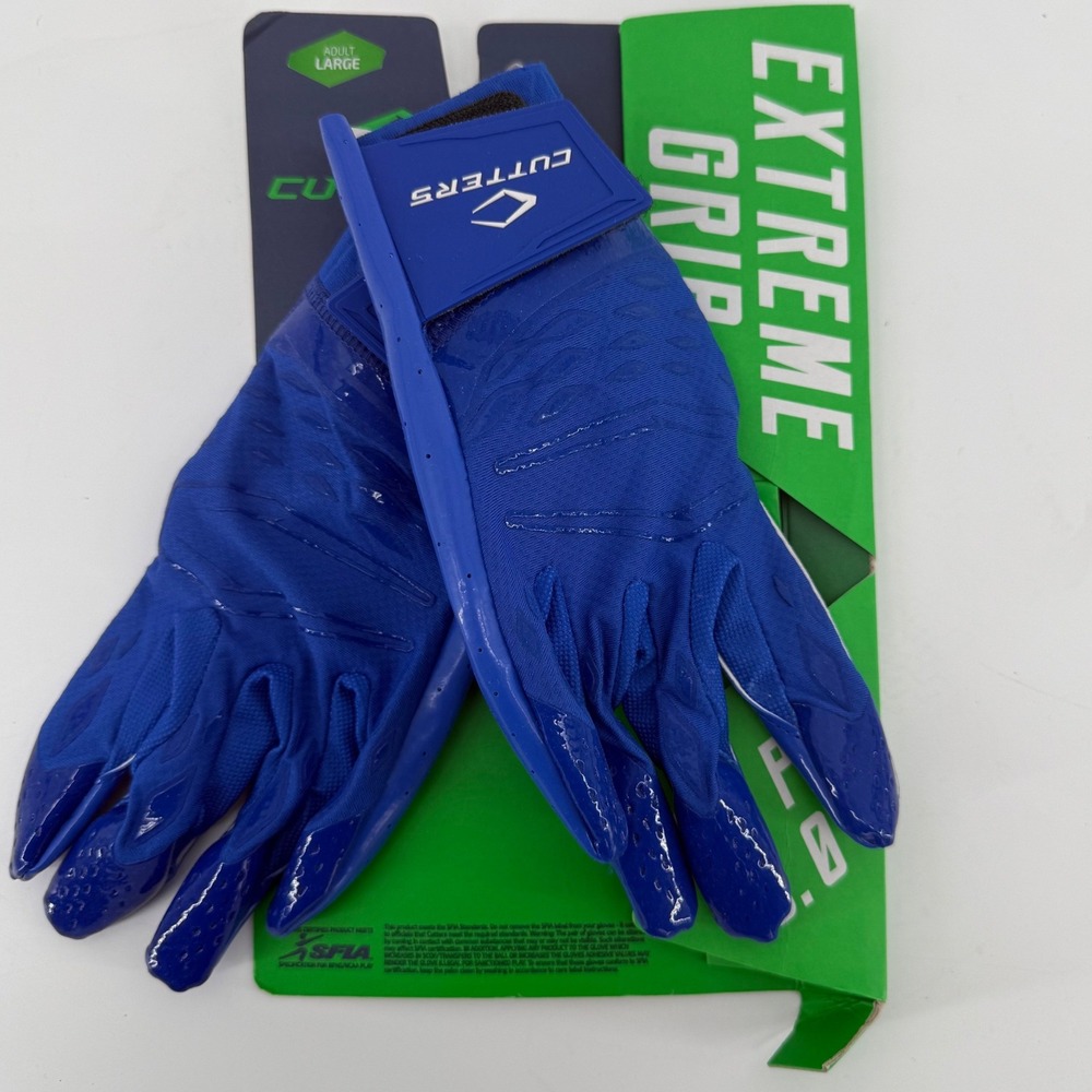 Cutters Rev Pro 5.0 Football Gloves Adult Large Solid Royal Blue CG10440 New